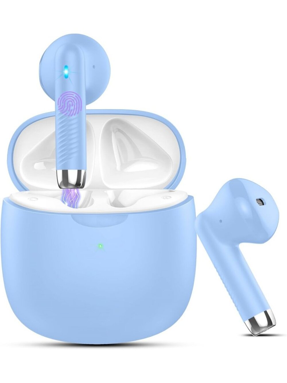 Wireless Light Blue Stereo Bass Ear Noise Cancelling Mic 32H Bluetooth Earbud
